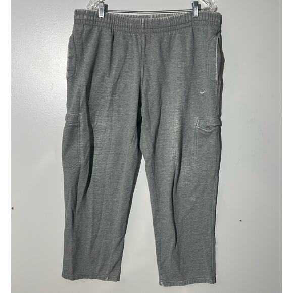 Vintage Y2K Nike Distressed White Swoosh Gray Cargo Sweatpants Men’s Size Large - Picture 1 of 8